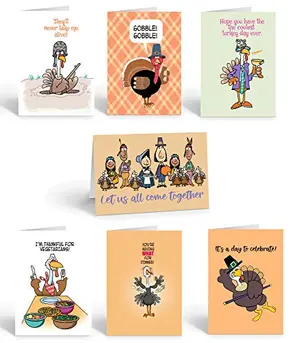 Stonehouse Collection Thanksgiving Cards (Funny Assortment) - Set of 14 Boxed Cards & White Envelopes
