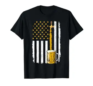 Vintage pouring beer American flag t-shirt