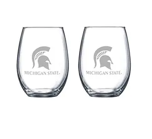 RFSJ INC. satin frost Michigan State logo stemless wine glasses set of two