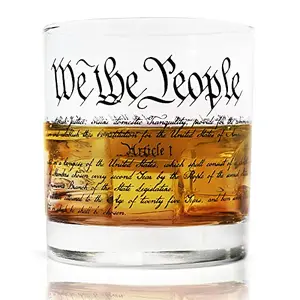 Whiskey glass with Constitution text design