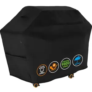 Tuyeho heavy duty grill cover on a gas grill showing side straps and durable fabric