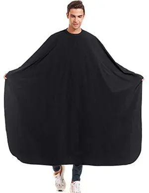 izzycka black nylon barber cape with snap closure