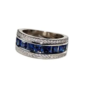 AZQ natural sapphire and cubic zirconia ring in gold plating
