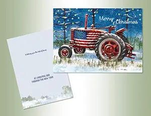Patriotic Tractor with American Flag Christmas Card