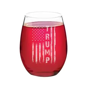 Clear stemless wine glass with patriotic 2026 design and humorous text