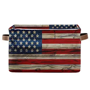 AUUXVA American flag fabric storage basket with handles on white background