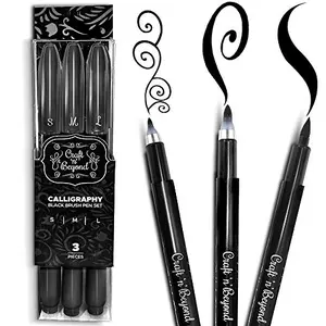 Craft 'n' Beyond three black calligraphy brush pens in small, medium, large