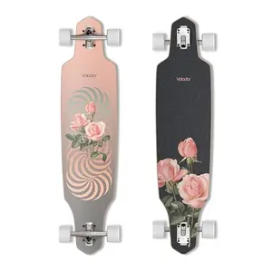 VOLADOR 40-inch raindrop graphic longboard on pavement.