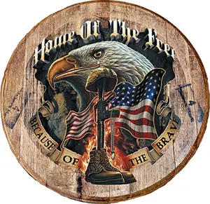 Whiskey barrel lid with Military Rifle Flag Eagle design