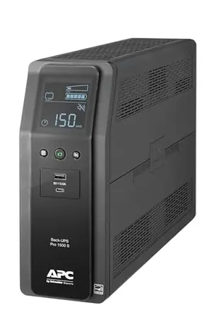 APC BR1500MS2 UPS with LCD screen showing power status