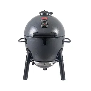 Char-Griller Akorn Jr. Portable Kamado Charcoal Grill, ash color, with cast iron grates