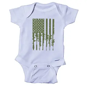 Ink Trendz distressed flag onesie in military green with hunting theme