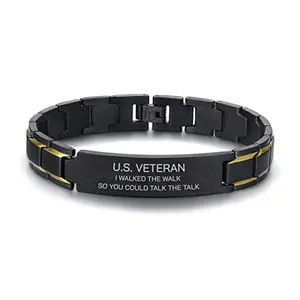 Stainless steel veteran bracelet engraved with patriotic message