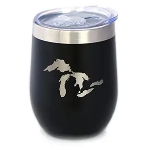 Bevvee Great Lakes map etched stainless steel wine tumbler with sliding lid