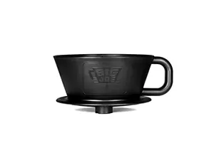 BIG JOE Large Pour Over Coffee Dripper with 50 filters, brewing into a mug