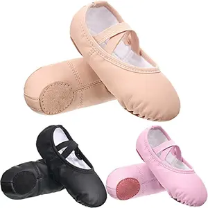 SATINIOR 3 pairs ballet shoes in pink, black, beige