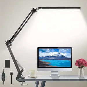 HaFundy gray desk lamp with clamp and adjustable arm