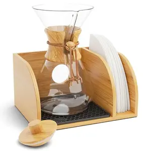 HEXNUB bamboo coffee caddy with Chemex, filter holder, and heatproof mat
