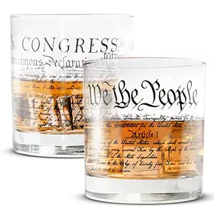 Set of two Lucky Shot Constitution and Declaration whiskey glasses