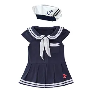 LXKIKMM Baby Girl Nautical Dress Sailor Suit Jumpsuit Romper with Hat in classic navy and white