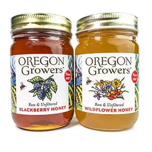 Oregon Growers Honey Duo variety pack with wildflower and blackberry honey jars