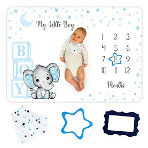 Amity Baby blue milestone blanket with baby bib and 2 felt frames