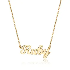 Ursteel custom ruby name necklace with gold chain on white