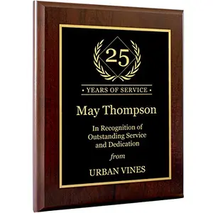PlaqueMaker personalized years of service wooden plaque with gold metal plate, recognizing employee milestones