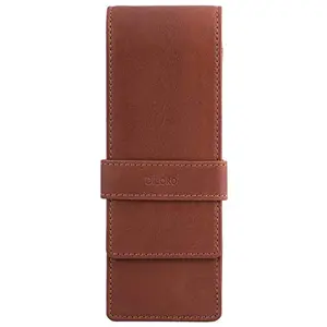 DiLoro triple pen case in bugatti tan leather holding three fountain pens securely