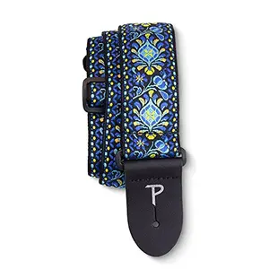Perris Leathers jacquard guitar strap with intricate blue lotus floral pattern