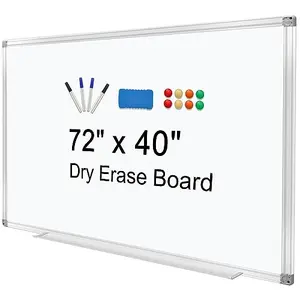 H-Qprobd 72x40 magnetic dry erase board with silver aluminum frame and long tray