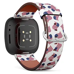 Q-Beans leather American flag band on Fitbit Sense smartwatch