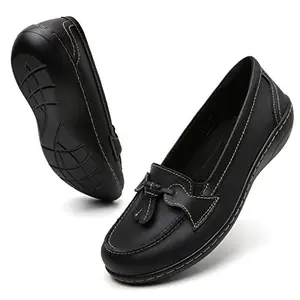 Maichal black leather penny loafers with orthopedic insole for teachers