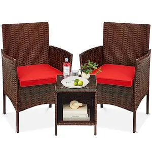 Best Choice Products brown and red wicker bistro set with compact table