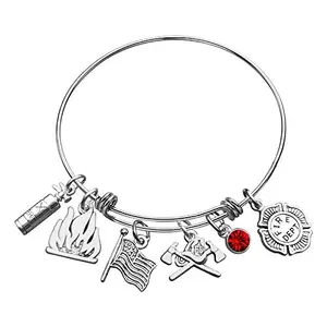 Stainless steel firefighter charm bracelet with fire department charms