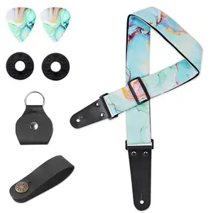 LIZIMANDU guitar strap with colorful splash ink artistic pattern and leather ends