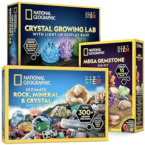 National Geographic Geology Bundle with rock collection, crystal growing kit, and gemstone dig kit