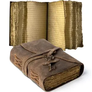 Vintage leather journal with key closure and deckle edge pages