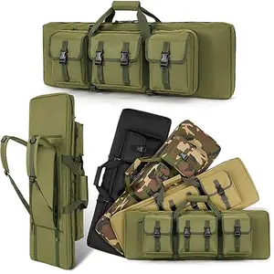 DULCE DOM 36 inch double rifle case in green, showing padded interior and multiple pockets