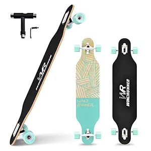 Windrunner 41-inch green life longboard leaning against a wall.