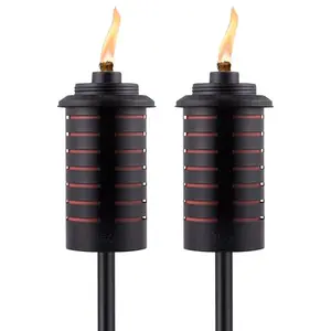 TIKI Metal Black and Orange Easy Install Outdoor Torches 2-Pack