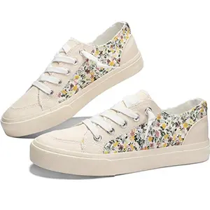 Obtaom women's flower print canvas slip-on sneakers in yellow