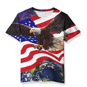 Linnhoy unisex kids t-shirt with 3D American flag and animal print
