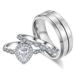 Ahloe Jewelry teardrop 18k gold plated couple ring set