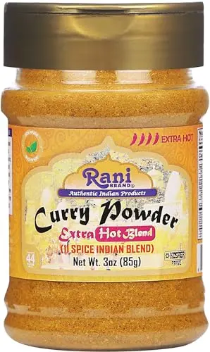 Rani Extra Hot Curry Powder jar with Indian spices