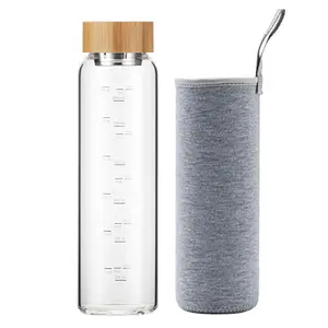 Sunkey glass water bottle with bamboo lid and silicone sleeve
