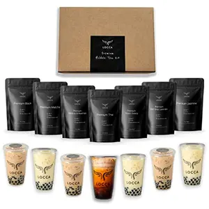 Locca Premium Boba Tea Kit with loose leaf tea packages and boba straws