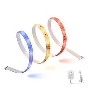SYLVANIA light strip glowing red, white, and blue under a kitchen cabinet