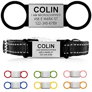 AM Nails black slide‑on pet ID tag with silicone ring on a collar