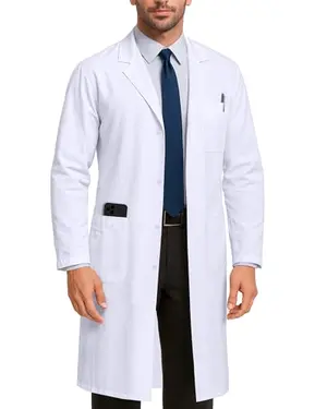 NY Threads men's white lab coat with side slit and chest pocket